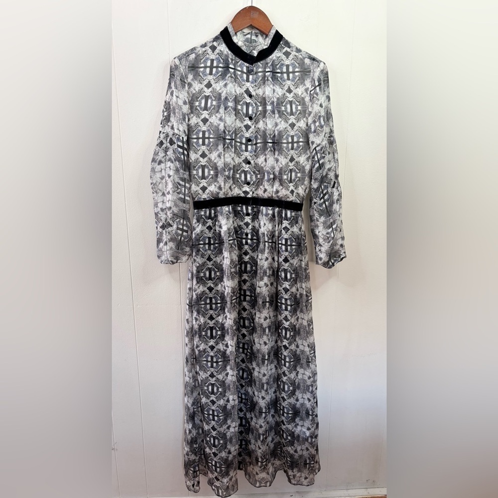 Theyskens Theory long midi maxi dress grey velvet long sleeve size 6 silk